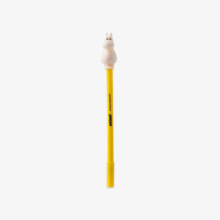 Yellow pen with Moomin on a white background