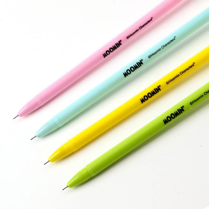 Four colorful pens with 'MOOMIN' branding on a white background