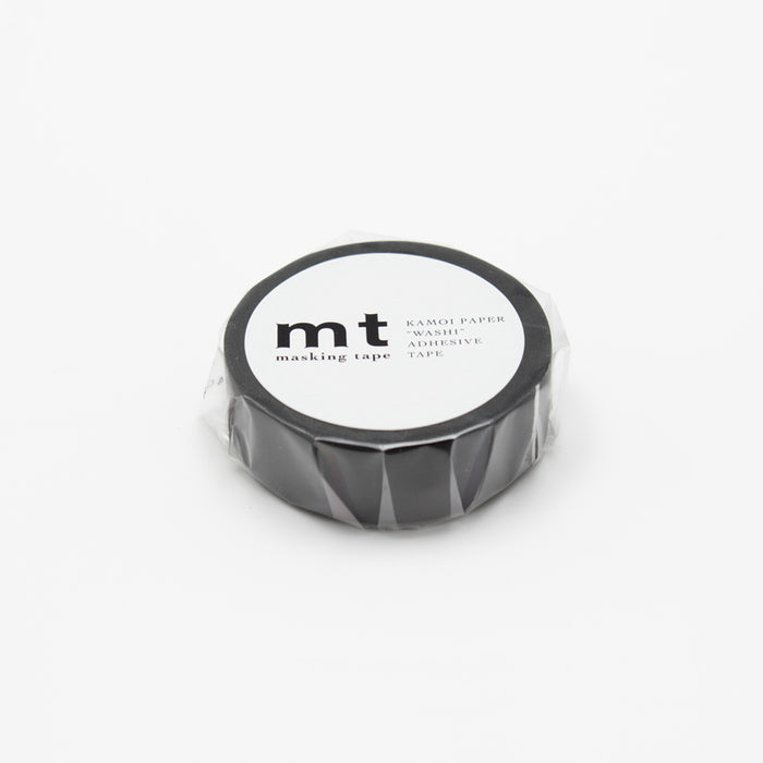 A roll of matte black masking tape on a white background.