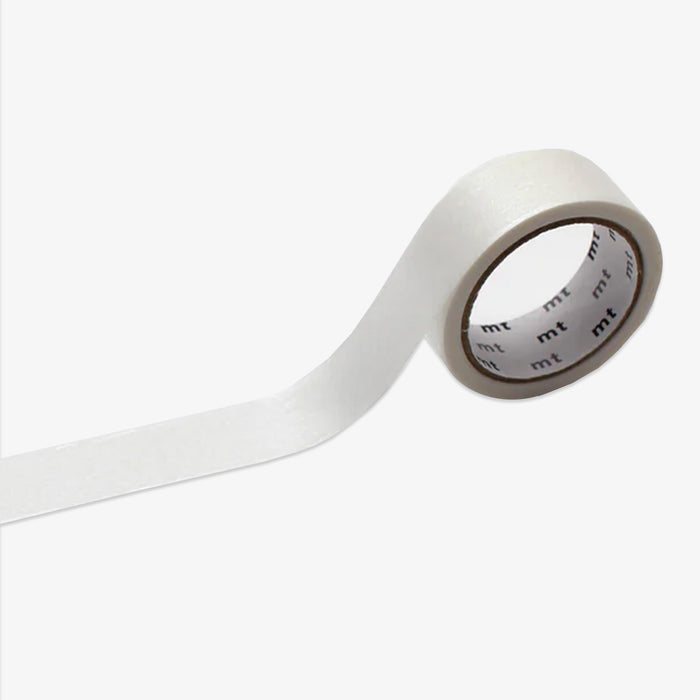Roll of silky white masking tape with a brand label on a white background