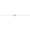 Silver stainless steel bracelet with hexagon cubic zirconia solitaire, minimalist delicate chain bracelet, hypoallergenic non-tarnish durable everyday jewelry Canada.