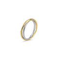 Two-tone stainless steel band ring with gold and silver finish, minimalist modern stacking ring, hypoallergenic non-tarnish durable jewelry, elegant everyday fashion ring.