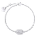 Silver chain bracelet with sunburst pendant and baguette zirconia. Nickel-free, waterproof & tarnish-resistant stainless steel bracelet for sensitive skin, minimalist luxury jewelry by Mia Bijoux Canada.

Bracelet argenté à maillons avec pendentif rayonnant et zircon baguette. Bracelet en acier inoxydable sans nickel, imperméable et anti-ternissement pour peaux sensibles, bijouterie de luxe minimaliste par Mia Bijoux Canada.
