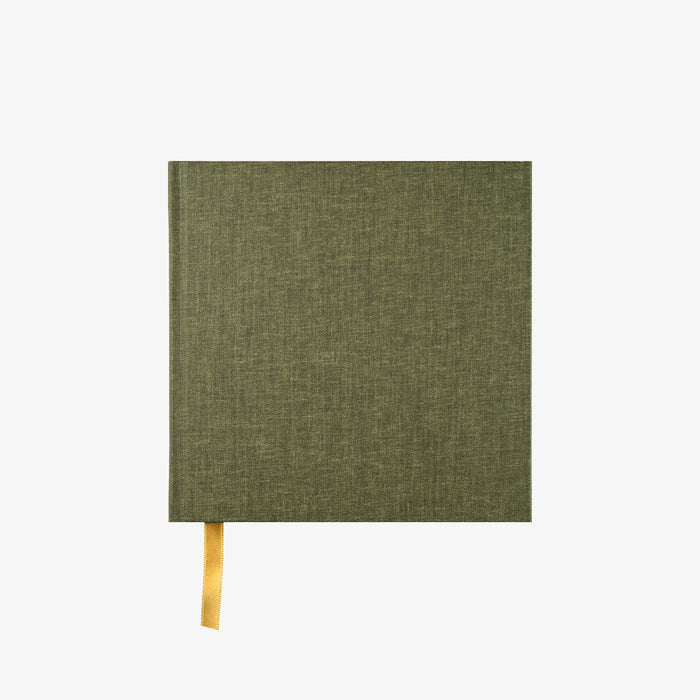 green square notebook with bookmark