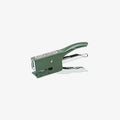 Green stapler on a white background