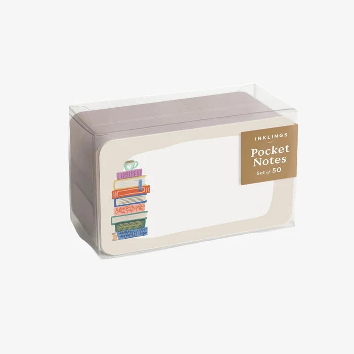 Packaged pocket notes set with a book stack illustration and 'Inklings' branding on a white background