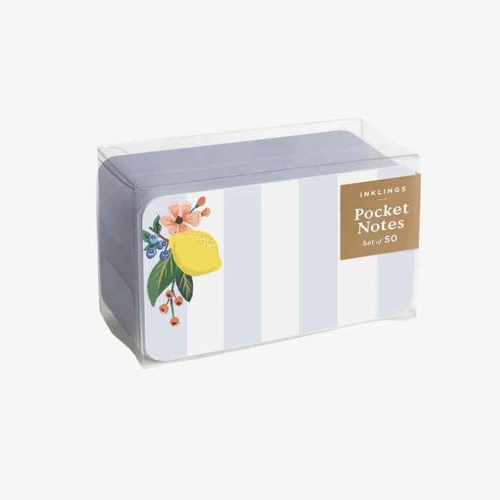 Pack of pocket notes with floral lemon design on a white background
