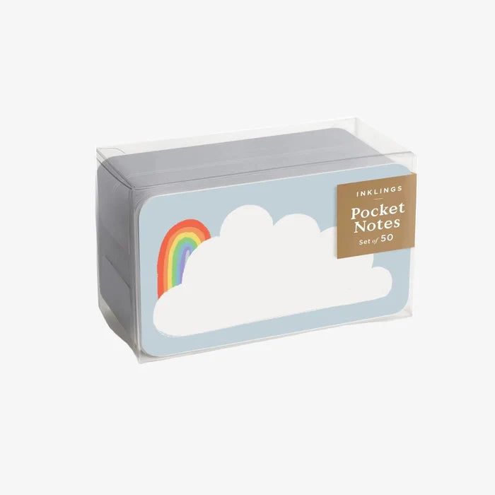 Pack of pocket notes with a cloud and rainbow design on a white background