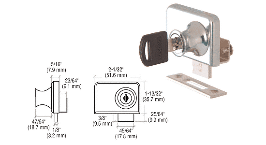 Cabinet Glass Chrome Clamp-On Lock for 1/4" Double Glass Door - Keyed Alike - Reflect Window & Door