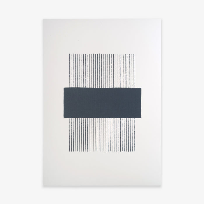 A3 size navy-colored line pattern print poster, with horizontal lines over a vertical stripe pattern, displayed on a white background.