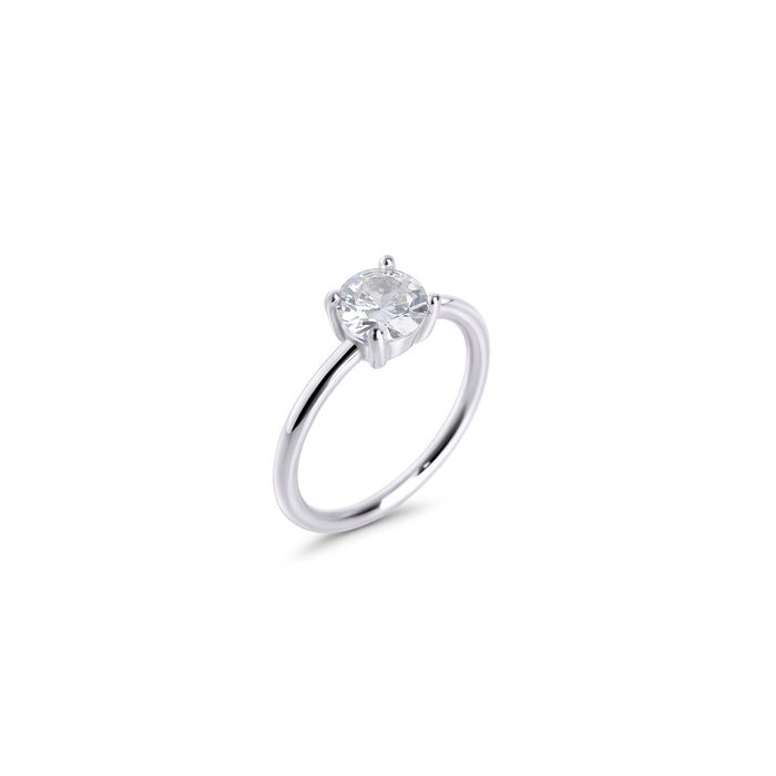 Gold stainless steel solitaire ring with round cubic zirconia, classic engagement-style ring design, durable minimalist jewelry with brilliant stone for an elegant timeless look.