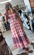 Red White & Boots Plaid Maxi Dress