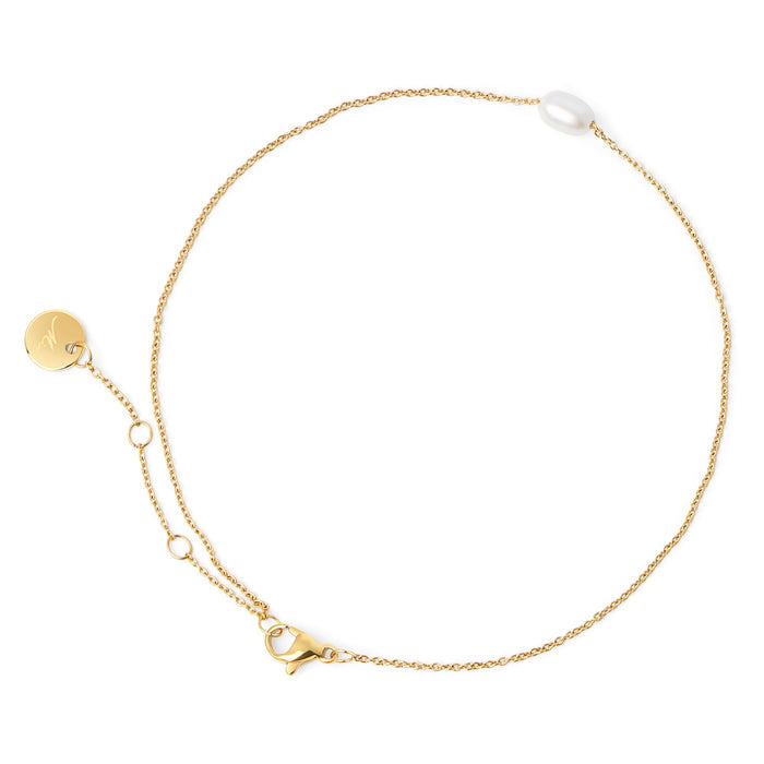 Chaîne de cheville vraie perle eau douce acier inoxydable or sans danger pour la peau Mia Bijoux