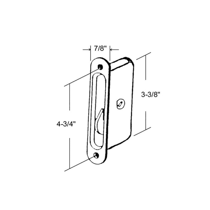Sliding Glass Door Mortise Lock 7/8" Wide Die Cast Round End Face Plate With 45 Degree Keyway - Reflect Window & Door