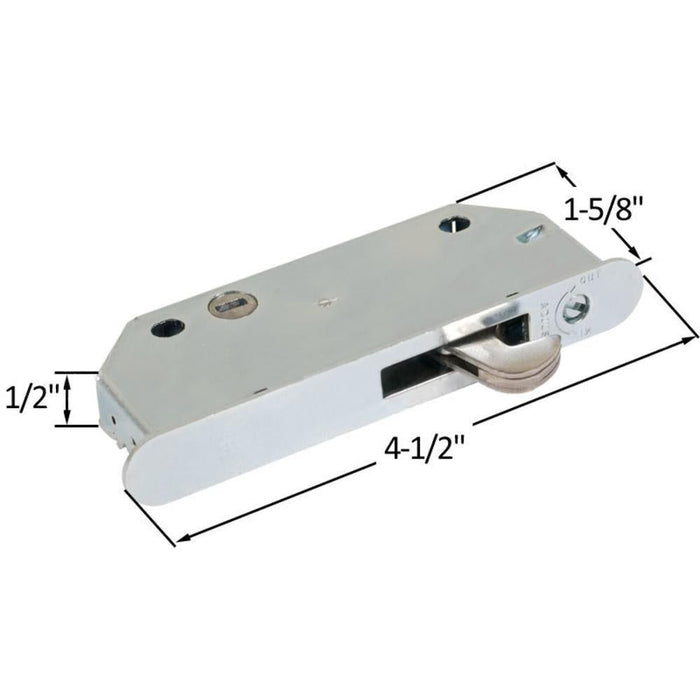 Sliding Glass Patio Door Stainless Steel Mortise Lock 1/2" Wide with 2 - 9/16" Screw Holes and Vertical Keyway - Reflect Window & Door