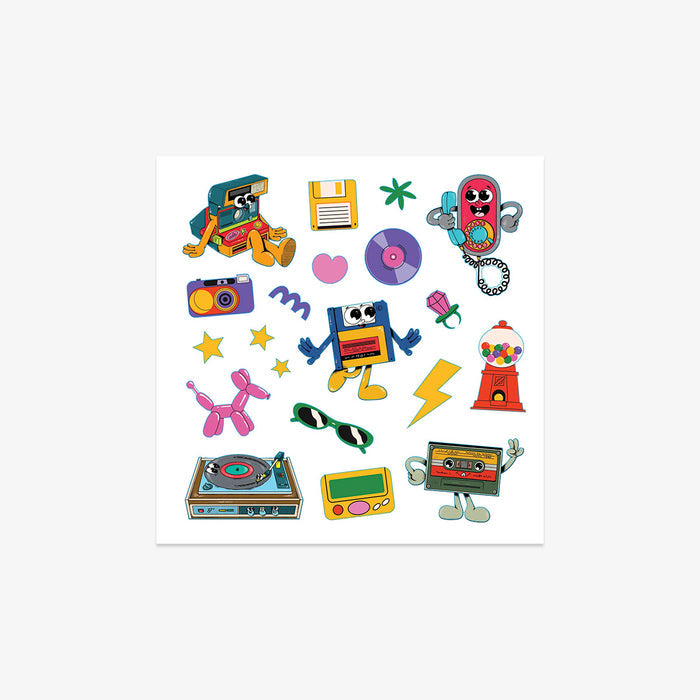 Collection of colorful cartoon-style stickers on a white background