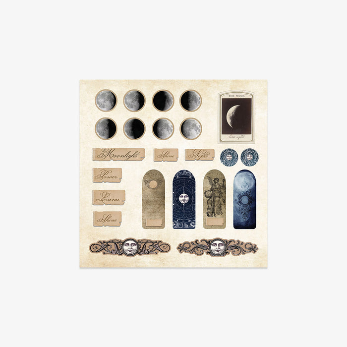 Collection of moon illustrated stickers on a beige background