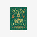 Sticker book cover titled 'Enchanted Christmas' by Stickertopium with festive illustrations on a green background.