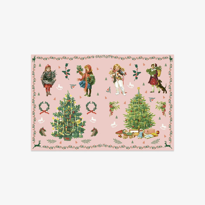 Decorative sttickers with Christmas-themed illustrations on a pink background