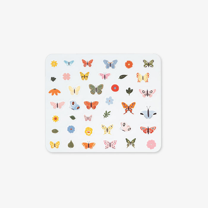 Sheet of colorful butterfly stickers on a white background