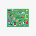 Stickers with various football-theme on a green background