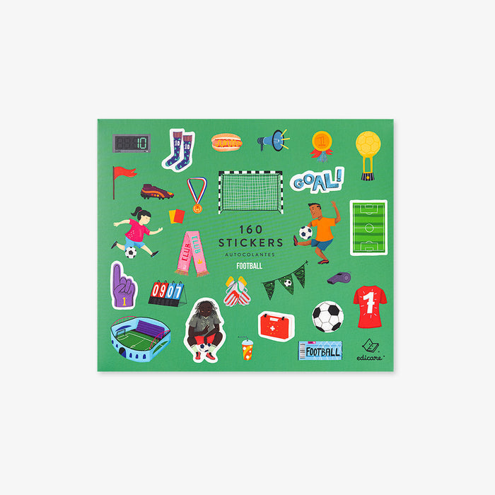 Stickers with various football-theme on a green background