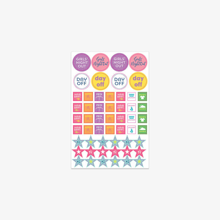Collection of colorful planner stickers on a white background