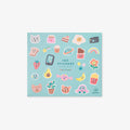 Pack of stickers with various cute illustrations on a light blue background