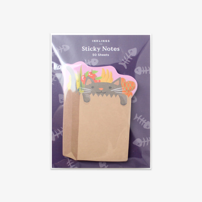 Sticky notes with a cat design on a purple background