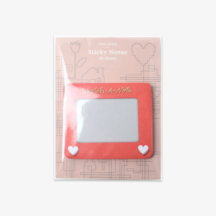 Rectangular sticky notes with a pink border and white hearts on a patterned background