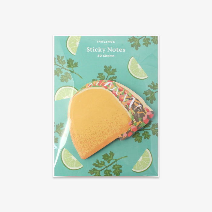 Taco-shaped sticky notes with a turquoise background and lime slices.