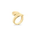 Gold stainless steel sculptural statement ring with smooth organic curves, modern bold design, hypoallergenic non-tarnish durable ring, contemporary fashion jewelry.