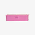 Pink steel storage box with a lid on a white background