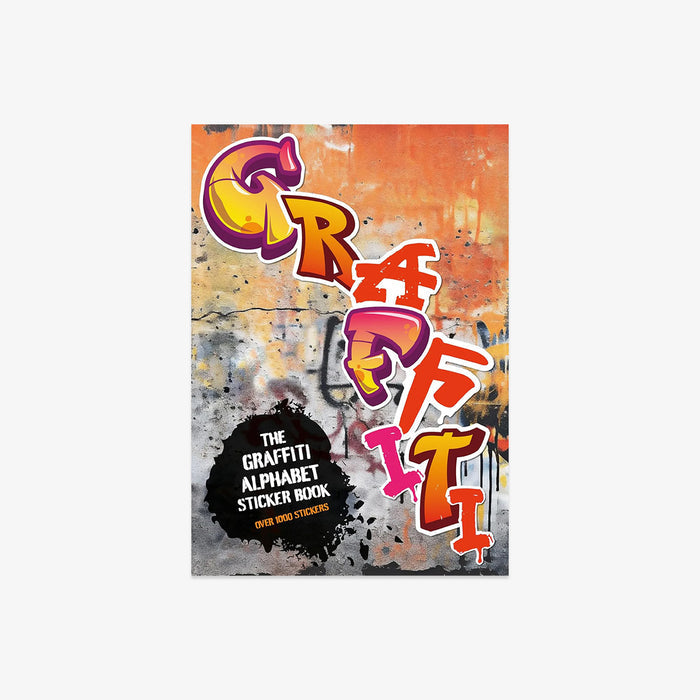 Graffiti Alphabet Sticker Book cover with colorful letters on a textured background