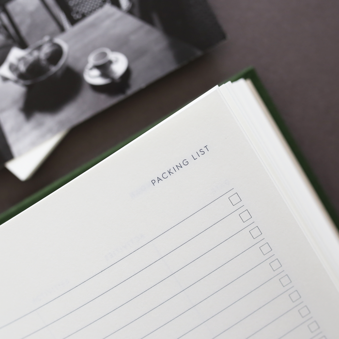 Page in the travel journal with the text 'PACKING LIST'.