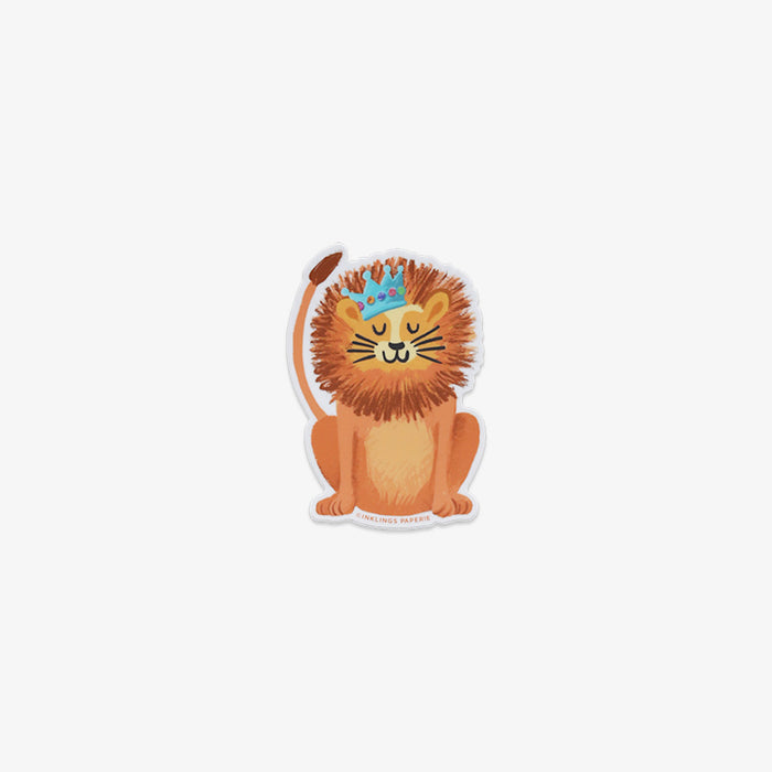 Vinyl sticker of a lion with a crown on a white background