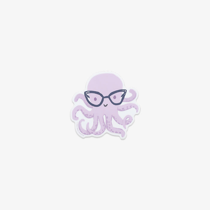 Vinyl sticker with Purple octopus wearing glasses on a light purple background