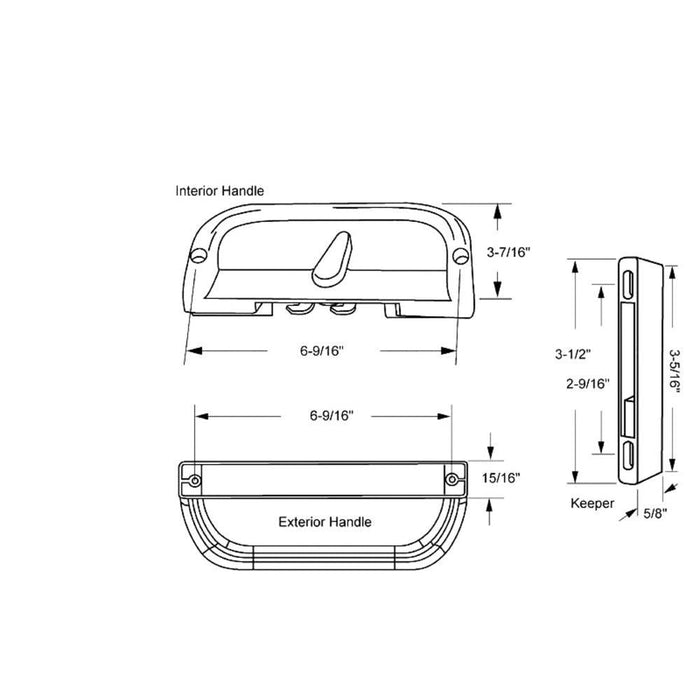 Sliding Glass Patio Door White Surface Mounted Hook Style Handle 6-9/16" Screw Holes - Reflect Window & Door