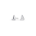 Silver stainless steel geometric stud earrings with triangular design, minimalist modern jewelry, hypoallergenic non-tarnish durable earrings, sleek everyday fashion jewelry.