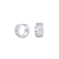 Silver ribbed huggie hoop earrings with pavé detail in stainless steel, bold modern statement earrings, tarnish resistant and hypoallergenic jewelry for sensitive ears in Canada.